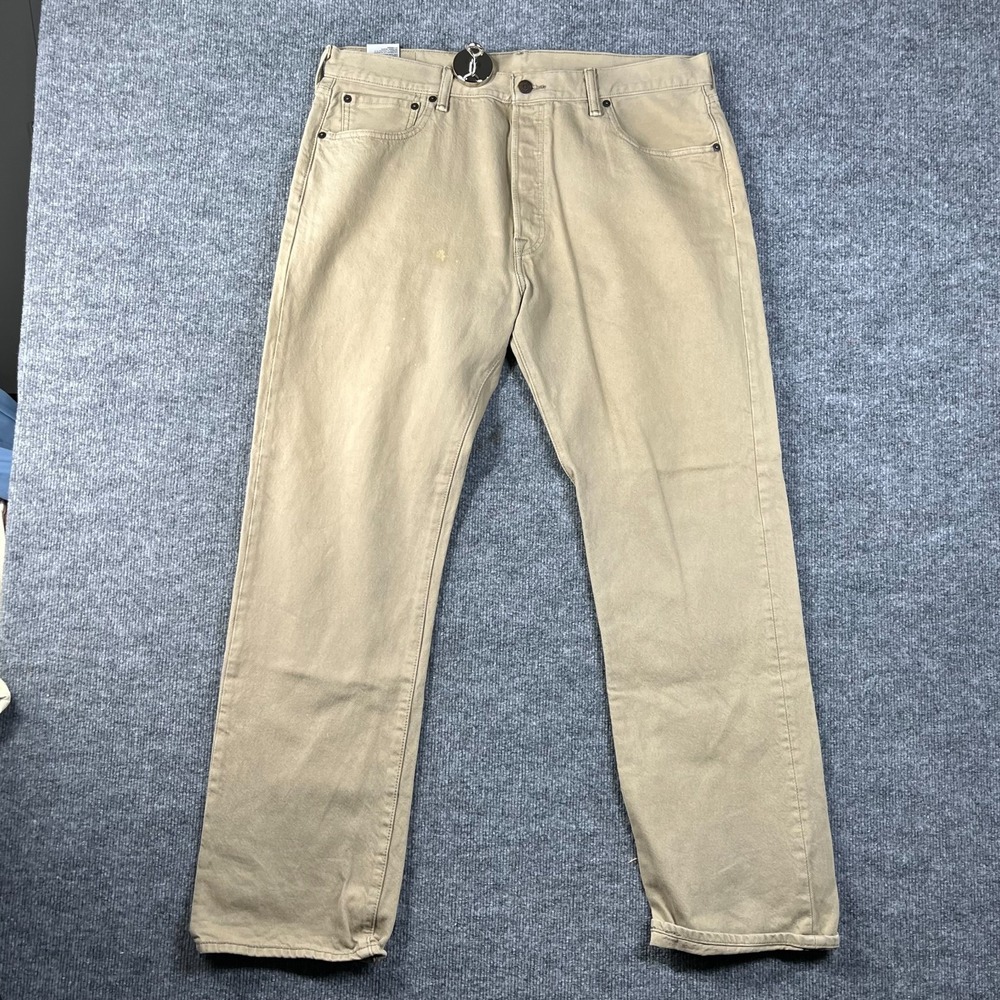 Levi's 501 Original Fit Straight Jeans Men's‎ Tan Beige Denim Button Fly - 37X30